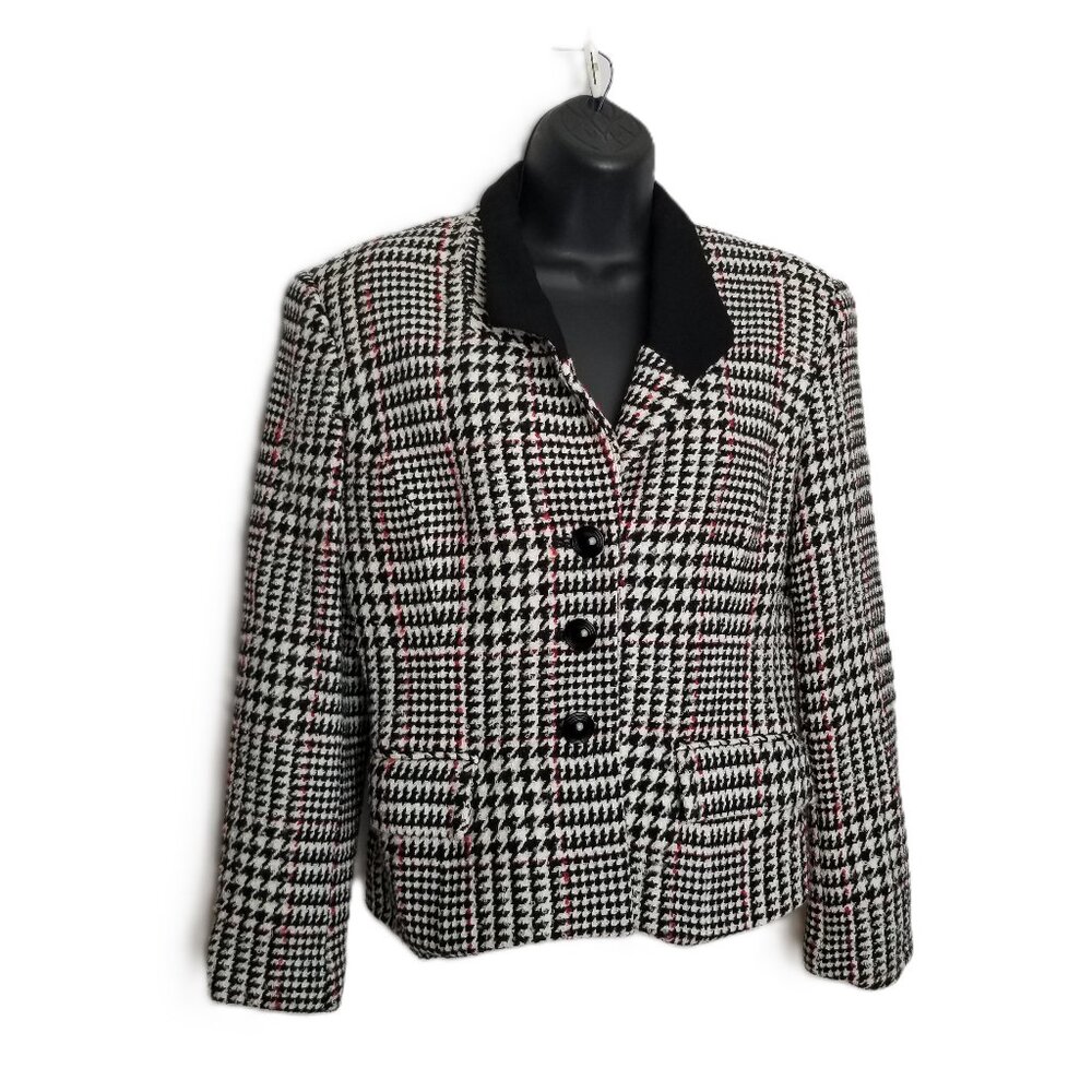 Saville Houndstooth Blazer Jacket Size 8 Black White Red Vintage Preppy